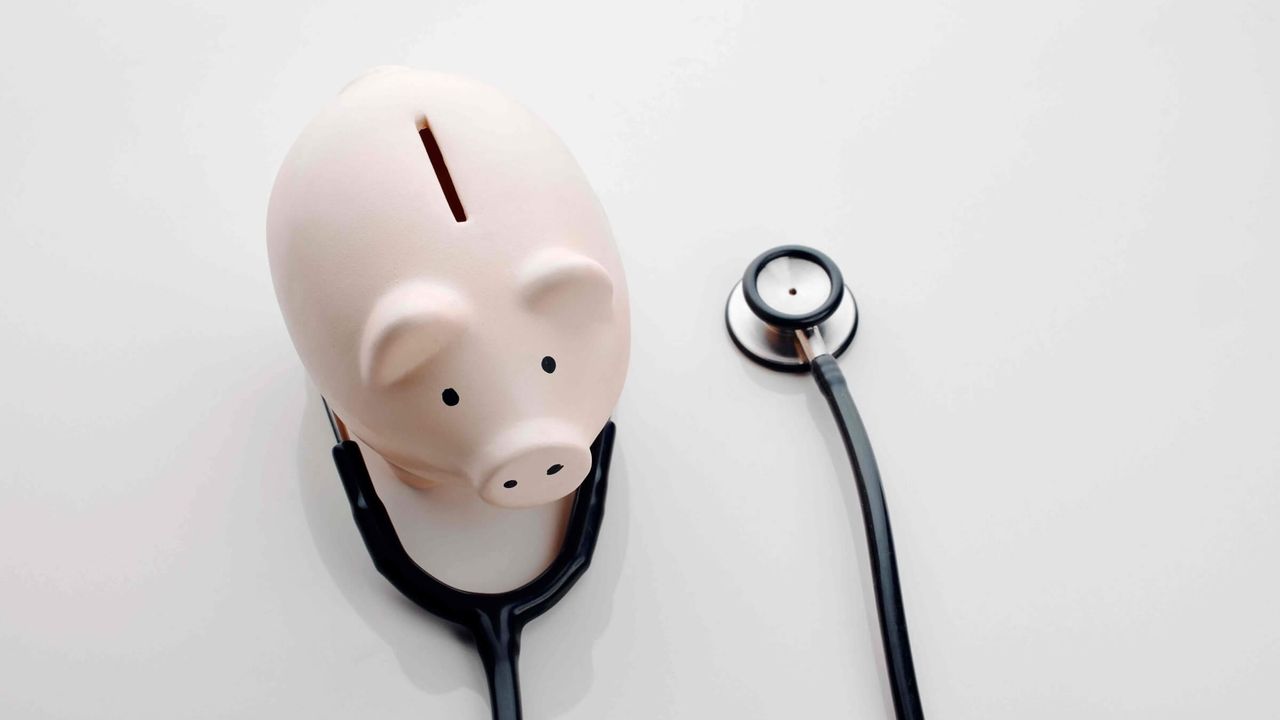 Gute Gesundheitsversorgung ist teuer – Aufnahme aus hoher Perspektive eine Sparschweins